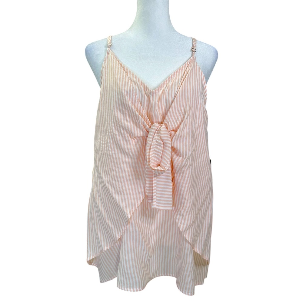 Doe & Rae Cami Top Women Large Peach White Striped Tie Front Coastal Preppy NWT